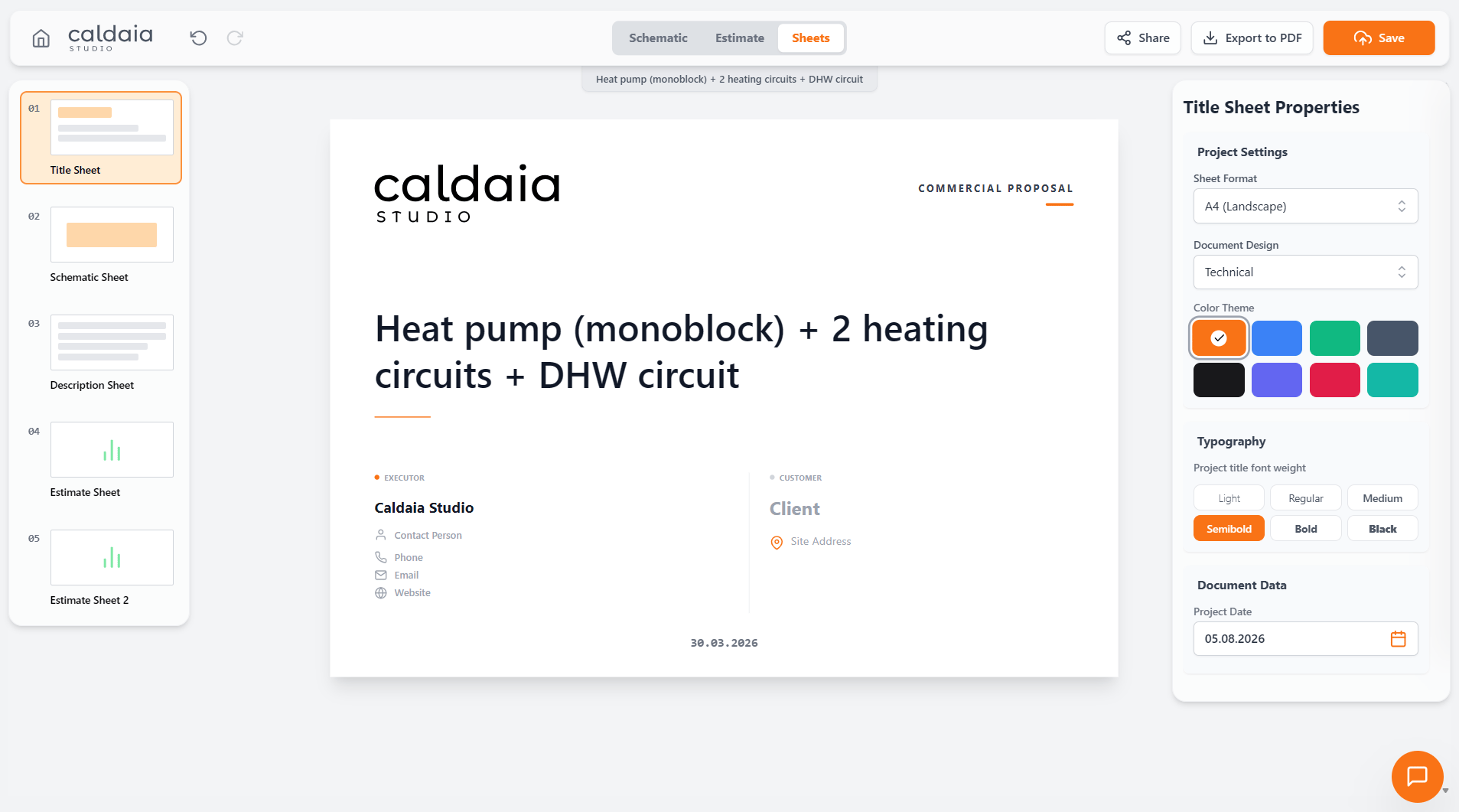 Caldaia Studio commercial proposal