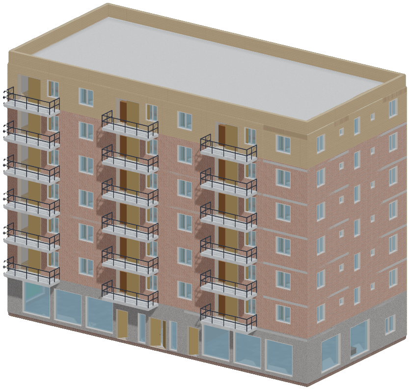 A seven-storey residential building drawn in YUBIM
